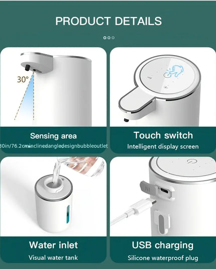 380 ml Vonios Skysčio Dozatorius – Automatinis Sieninis Dozatorius su Įkraunama Jutiklio Sistema, Skirtas Rankoms