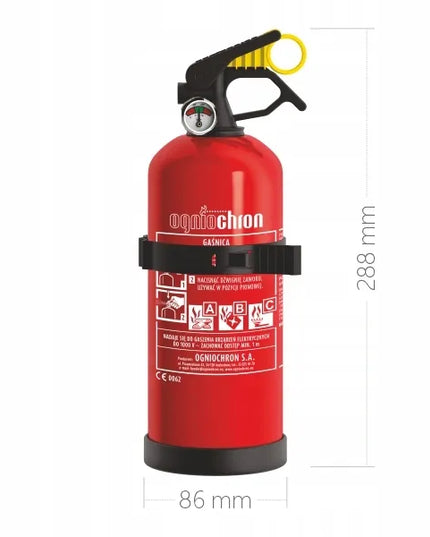 Ogniochron GP1xABC 1 kg miltelinis automobilinis gesintuvas su manometru ir laikikliu