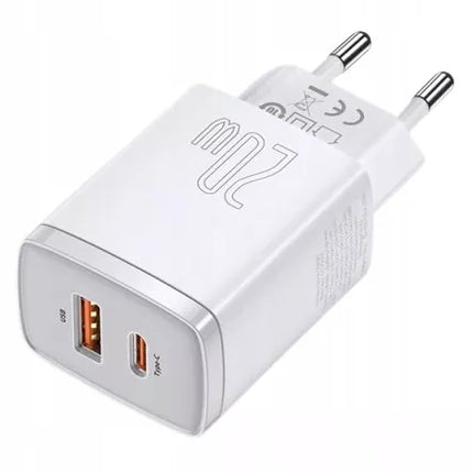 Įkroviklis BASEUS USB USB-C 20W Telefonui, 2 prievadai, Universalus, Greitas QC 3A