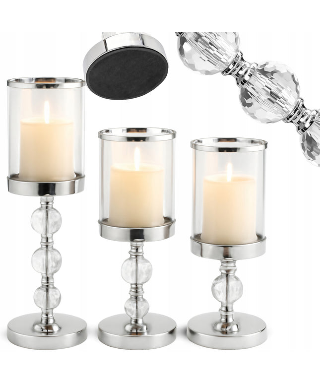 3x Stiklinės žvakidės dekoratyvinės taurės formos Glamour