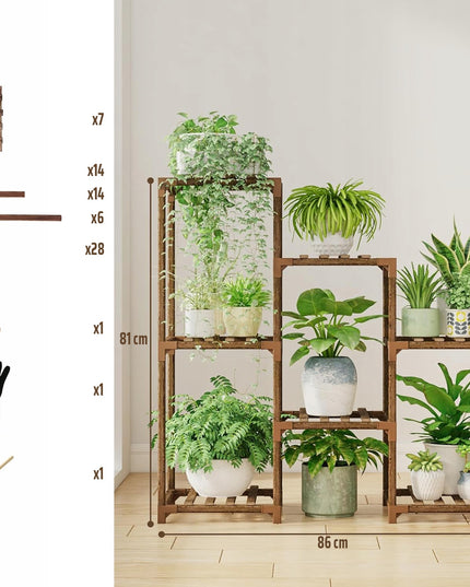 Medinis gėlių stovas, augalų ir vazonų laikiklis, 7 lentynų lentyna