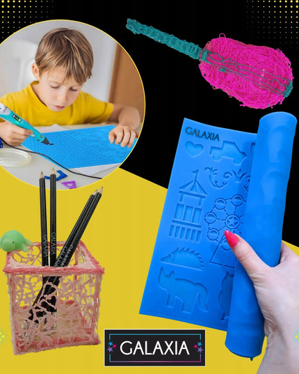 Mėlynas silikoninis kilimėlis su šablonais 3D pieštukui, 40 × 26,5 × 0,3 cm