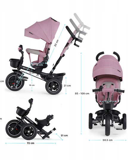 Vaikiškas triratis sulankstomas 5in1 dviratukas-vežimėlis SPINSTEP Kinderkraft rožinis