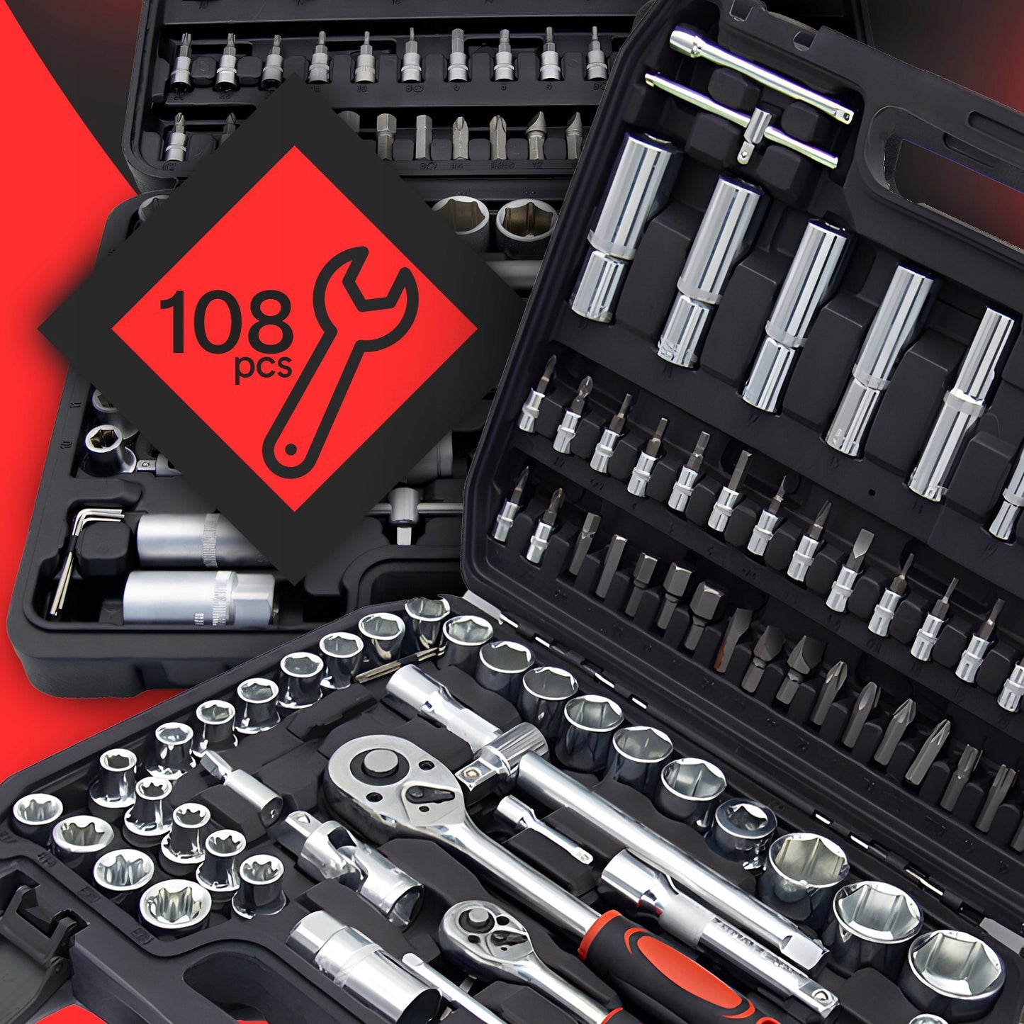 Lizdinių raktų rinkinys 108 vnt. dėklas TORX antgaliai