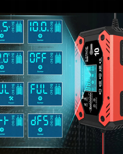 Automatinis išmanusis akumuliatoriaus įkroviklis su LCD ekranu, 12 V / 24 V, 10 A