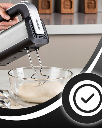 RANKINIS MAIŠYTUVAS VIRTUVEI 300W TURBO, 5 GREIČIAI, METALINĖS ŠLUOTELĖS, TEŠLOS KULIAI, SIDABRINĖS SPALVOS