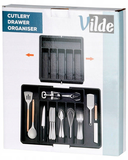 REGULIUOJAMAS įdėklas stalo įrankiams, peiliams, priedams į stalčių, prailginamas organizatorius