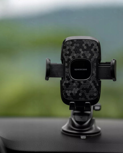 AUTOMOBILINIS TELEFONO LAIKIKLIS SPACECASE GHOST, MONTUOJAMAS ANT PRIETAISŲ SKYDELIO AR STIKLO, REGULIUOJAMAS