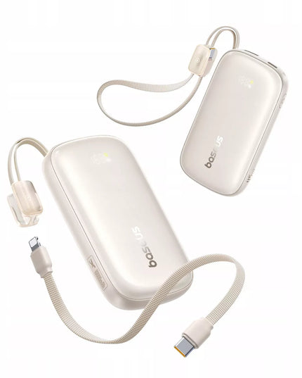 BASEUS išorinė baterija 10000 mAh 45W su ekranu ir nuimamu USB-C/Lightning laidu