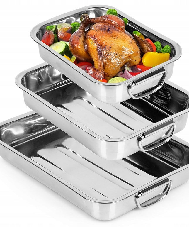 3x Plieninė kepimo skarda mėsai, žuviai, daržovėms, pyragams