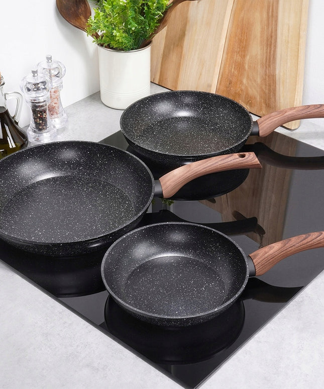 3x Granito keptuvių rinkinys kepimui 20 24 28 cm + blynų keptuvė