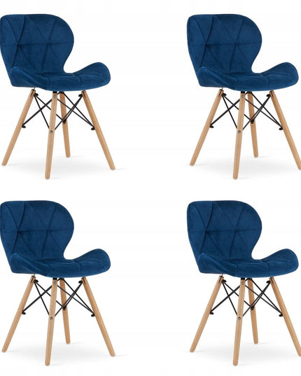 4 Kėdžių Komplektas, Aksominės LAGO, Tamsiai Mėlynos