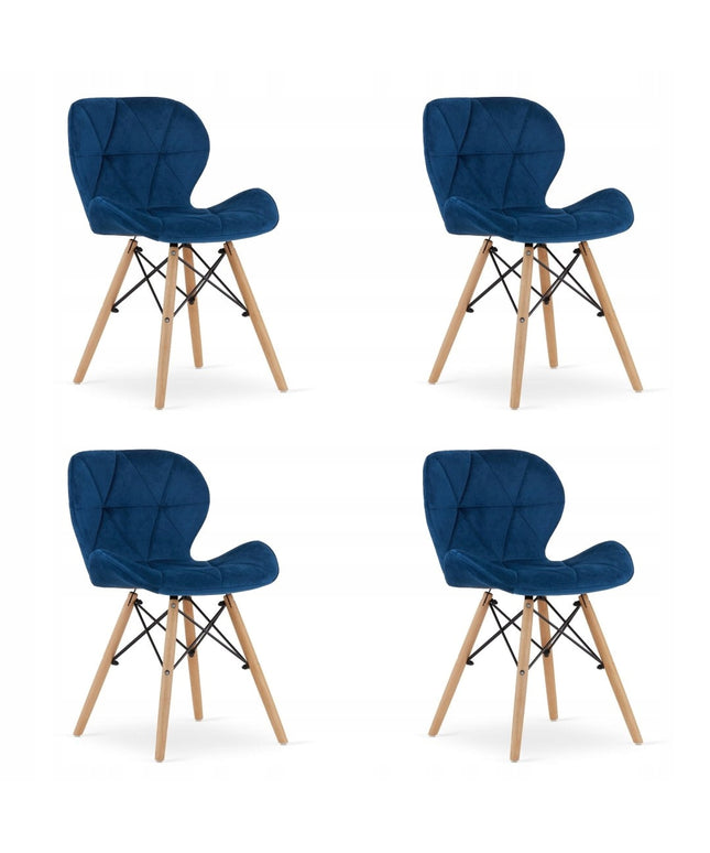 4 Kėdžių Komplektas, Aksominės LAGO, Tamsiai Mėlynos