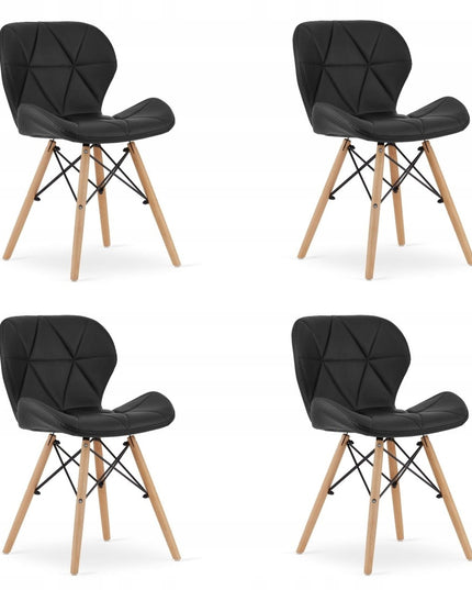 4 Kėdžių Komplektas, Dirbtinės Odos LAGO, Juodos