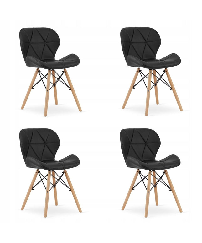 4 Kėdžių Komplektas, Dirbtinės Odos LAGO, Juodos