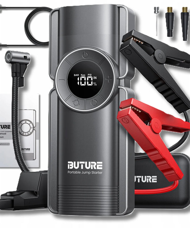 4-viename variklio užvedimo įrenginys BUTURE BETA01, „Booster“, „Jump Starter“, galios bankas, kompresorius, 2500A