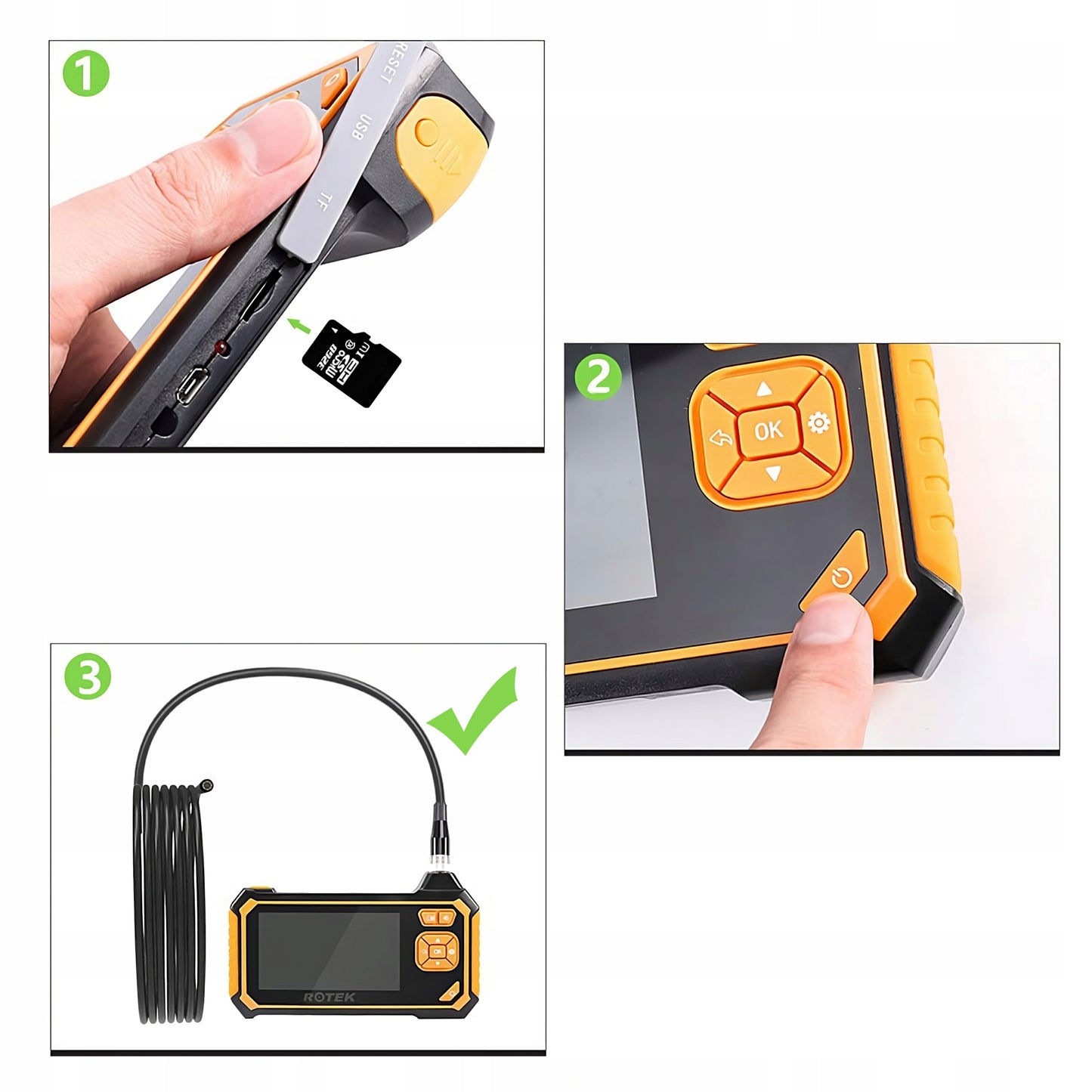 INSPEKCINĖ ENDOSKOPINĖ KAMERA 3M LCD HD 4,3" 8MM FULL HD 360° MICRO SD 64GB