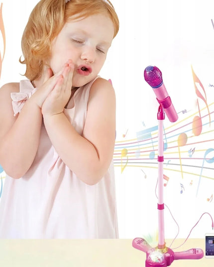 Vaikiškas karaoke rinkinys su mikrofonu, garso stiprintuvu ir stovu