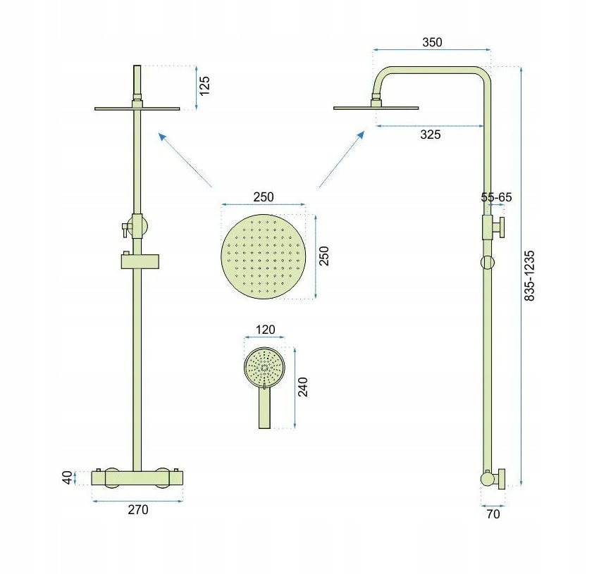 Dušo komplektas VINCENT aukso spalvos šlifuotas