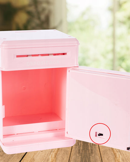 Rožinė kiaulytė taupyklė-seifas vaikams, banknotams ir monetoms, su kodu, žaislas