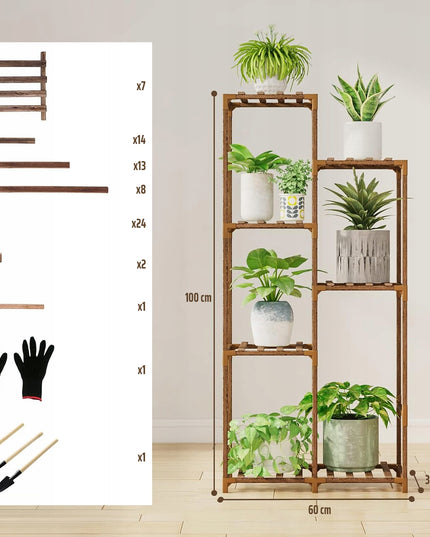 Medinis gėlių stovas, augalų ir vazonų laikiklis, 7 lentynų lentyna