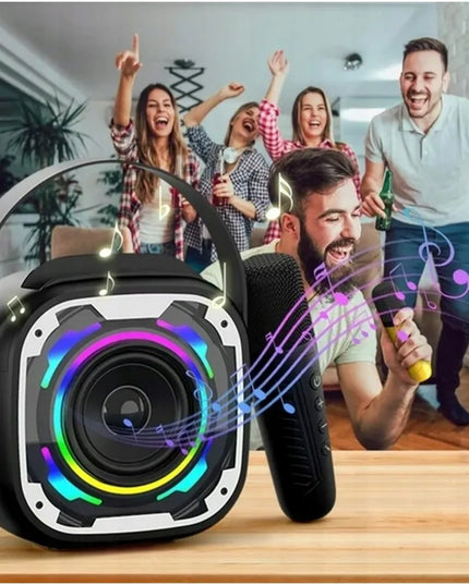 Belaidis karaoke rinkinys su garsiakalbiu ir 2 mikrofonais vaikams bei suaugusiesiems