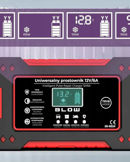 2 vnt. automatiniai išmanieji BLOW LCD 12 V 6 A akumuliatorių įkrovikliai