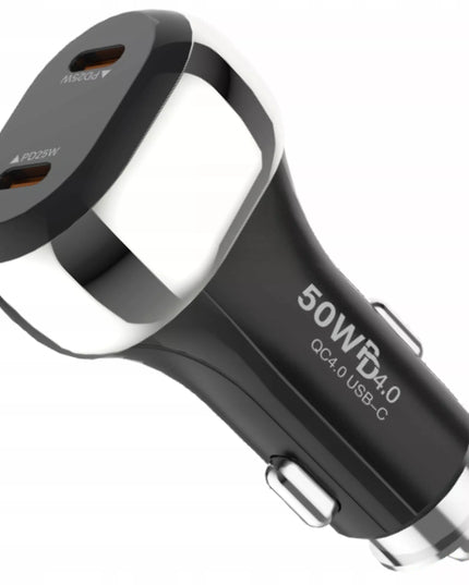AUTOMOBILINIS ĮKROVIKLIS GREITAS ĮKROVIMAS 2x USB-C PD QC 50W GALINGAS