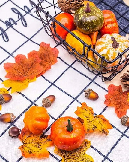 48 vnt. dirbtinių lapų, moliūgų ir gilių rudens dekoracijų rinkinys Helovinui