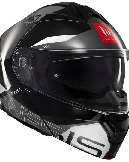 MT HELMETS GENESIS SV ATEMPO B2 BLACK GREY atverčiamas motociklininko šalmas