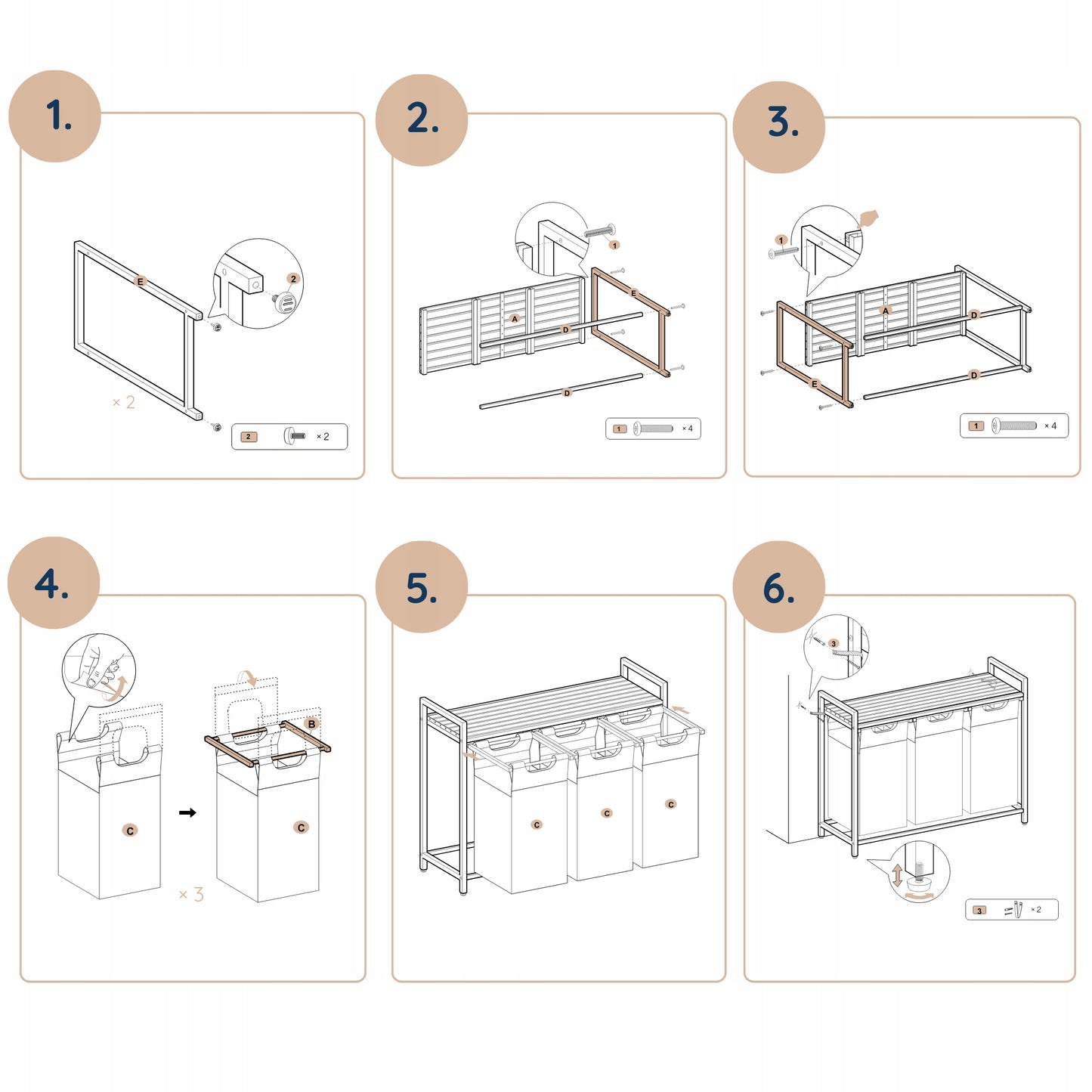 Didelis 3 skyrių pastatomas skalbinių krepšys 3x38L 4CONVY