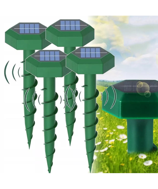 4 vnt. saulės energija varomi ultragarsiniai graužikų, kurmių ir pelių atbaidymo įrenginiai IP65, 23x6,5 cm