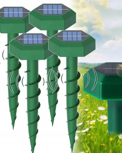 4 vnt. saulės energija varomi ultragarsiniai graužikų, kurmių ir pelių atbaidymo įrenginiai IP65, 23x6,5 cm