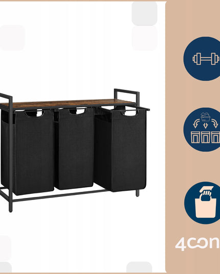 4CONVY skalbinių krepšys, didelė laisvai pastatoma 3 skyrių dėžė, 3x38 l