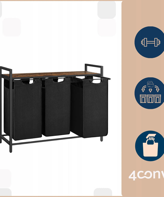 4CONVY skalbinių krepšys, didelė laisvai pastatoma 3 skyrių dėžė, 3x38 l