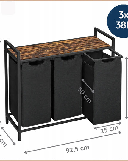 4CONVY skalbinių krepšys, didelė laisvai pastatoma 3 skyrių dėžė, 3x38 l