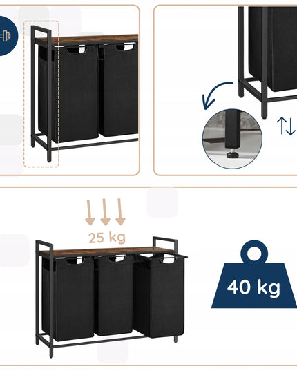 4CONVY skalbinių krepšys, didelė laisvai pastatoma 3 skyrių dėžė, 3x38 l
