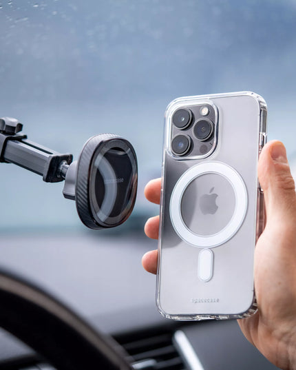 Spacecase magnetinis telefono laikiklis automobiliui skirtas tvirtinti prie stiklo arba prietaisų skydelio su MagSafe palaikymu