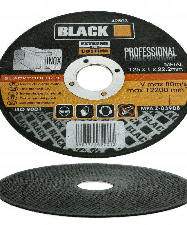 50 vnt. Pjovimo diskai metalui 125x1 INOX tvirti BLACK PREMIUM LINE