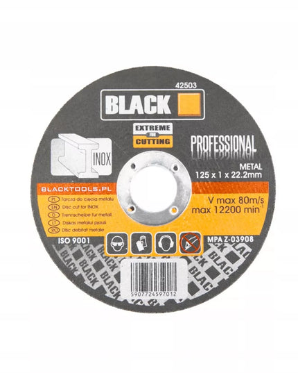 50 vnt. Pjovimo diskai metalui 125x1 INOX tvirti BLACK PREMIUM LINE