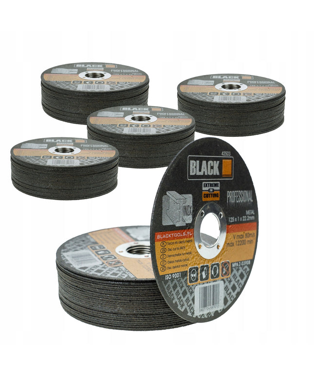 50 vnt. Pjovimo diskai metalui 125x1 INOX tvirti BLACK PREMIUM LINE