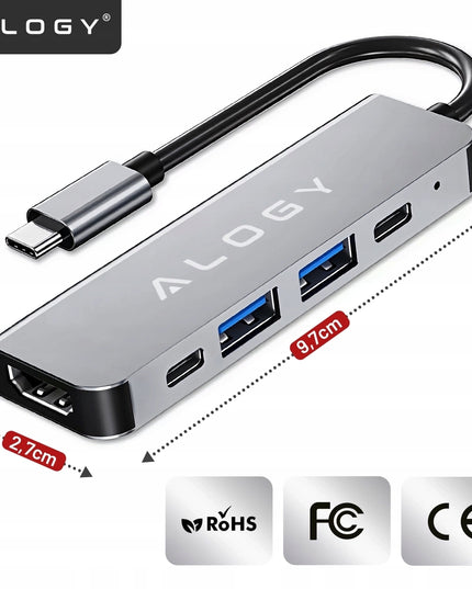 Adapteris-hub USB-C 5in1: 2x USB-A, 2x USB-C, HDMI 4K, PD 100W