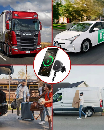 Automobilinis telefono laikiklis su 15W MagSafe belaidžiu įkrovikliu ventiliacijos grotelėms