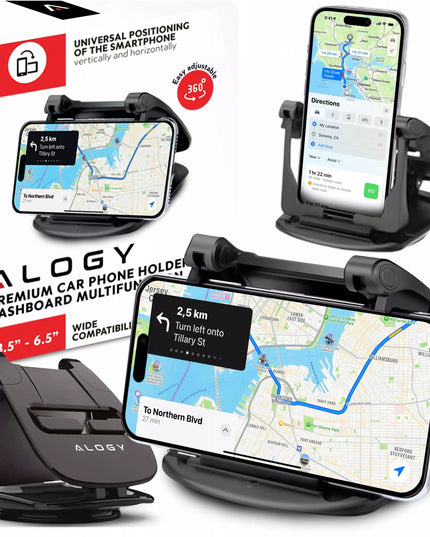 Alogy automobilinis telefono laikiklis, tvirtinamas prie prietaisų skydelio, 360° besisukantis
