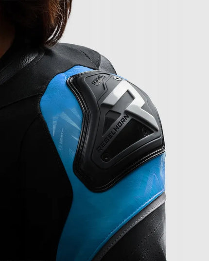 REBELHORN DIVA BLACK BLUE moteriška odinė motociklininko striukė 42