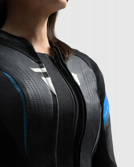 REBELHORN DIVA BLACK BLUE moteriška odinė motociklininko striukė 42