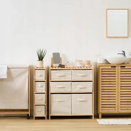 5five Simply Smart bambusinis skalbinių krepšys ant ratukų, 52 l