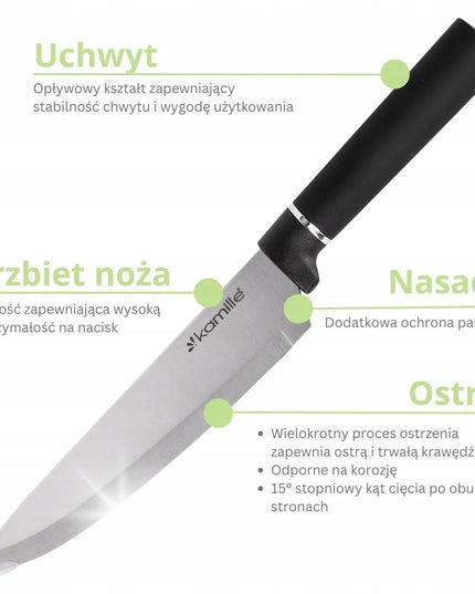 6 dalių juodas Kamille peilių rinkinys su stovu