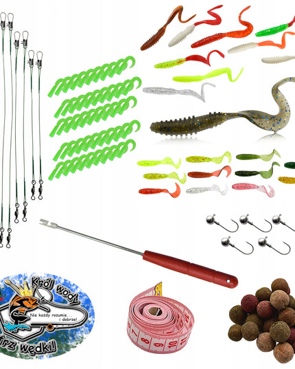 JAXON Masalų rinkinys dėžutėje: kabliukai, svareliai, masalai, 88 vnt.