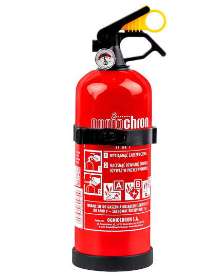 Ogniochron GP1xABC 1 kg miltelinis automobilinis gesintuvas su manometru ir laikikliu